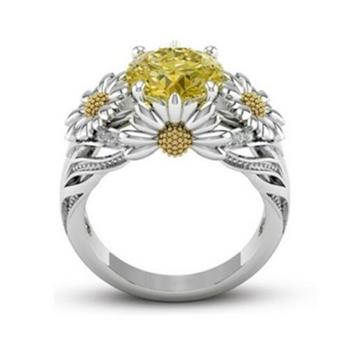 2.7 CT Round Yellow Citrine CZ Silver Daisy SZ 10