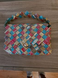 Vintage Cigarette Wrapper Tramp Art Purse Folk Art Handbag