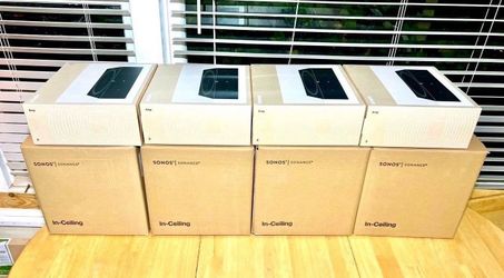 Sonos four (4) complete sets of In ceiling speakers with Amps.  Brand new sealed. Includes warranty.