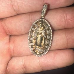 Virgin Mary Pendant 10k Lab Diamonds 