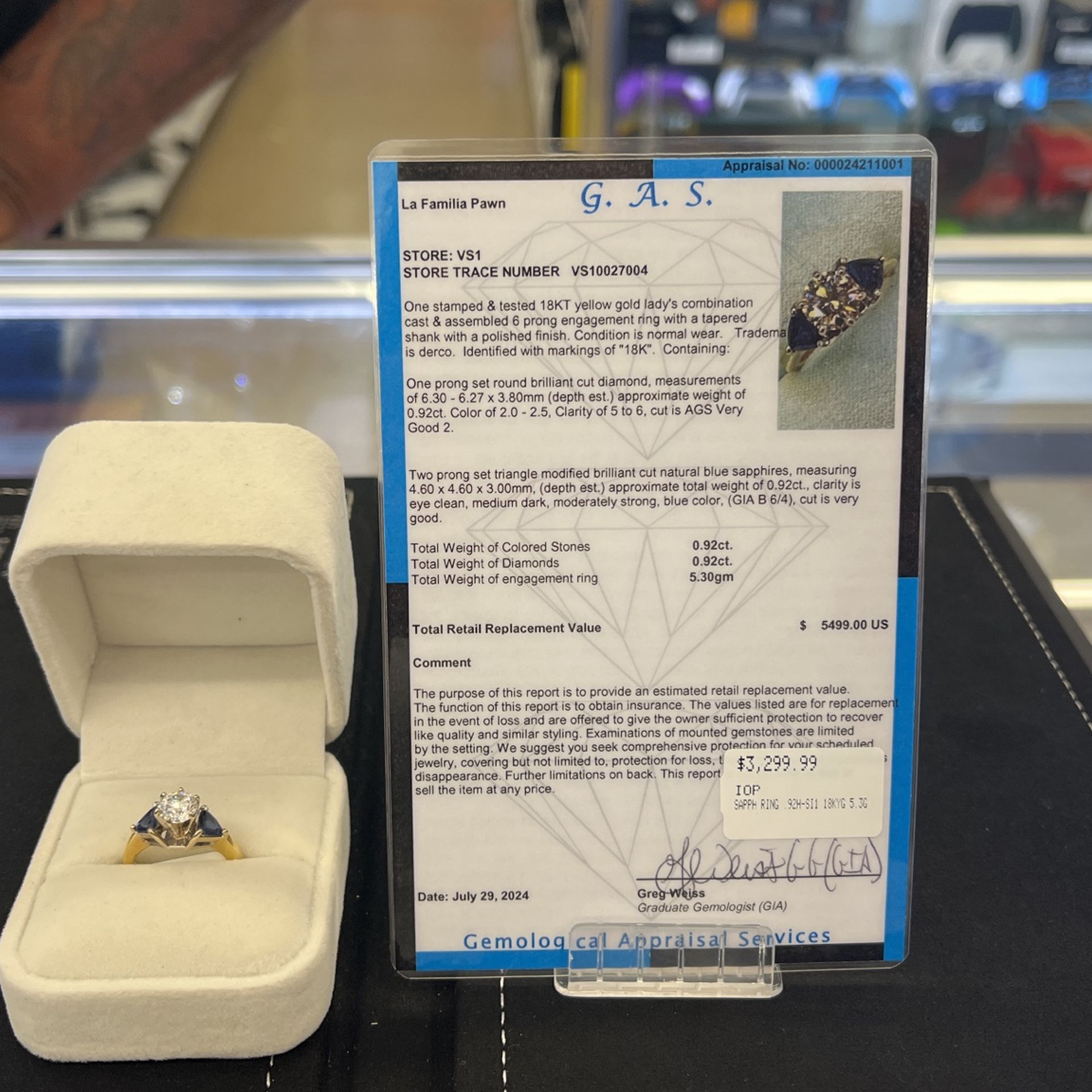 GIA certified Ladies Diamond & Sapphire Engagement Ring