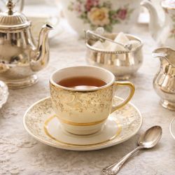 Salem China USA 1950s Aristocrat Demitasse Cup & Saucer Gold Floral