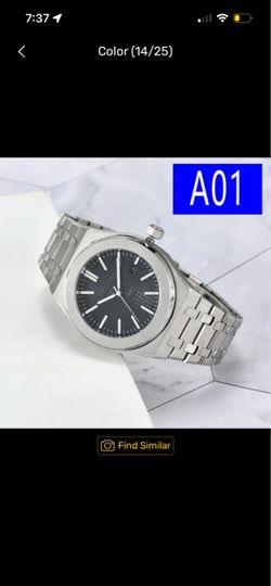 Silver Stainless Steel Watch with Black Dial