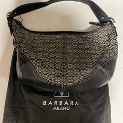 Coach Brown Jacquard Hobo Bag with Leather Trim and Leather Strap