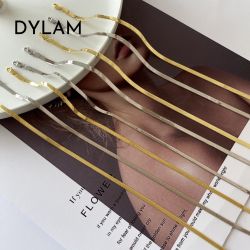 New S925 Sterling Silver Flat Necklace 