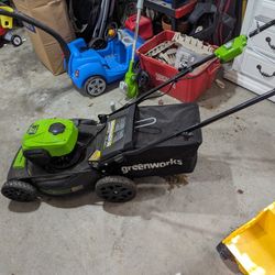 Greenworks Mower, Trimmer, Leaf Blower, Batteries, and Charger