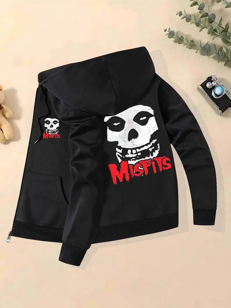 Men’s Misfits Black Zipper Jacket with Hoodie Size XXL + Misfits Black Hat