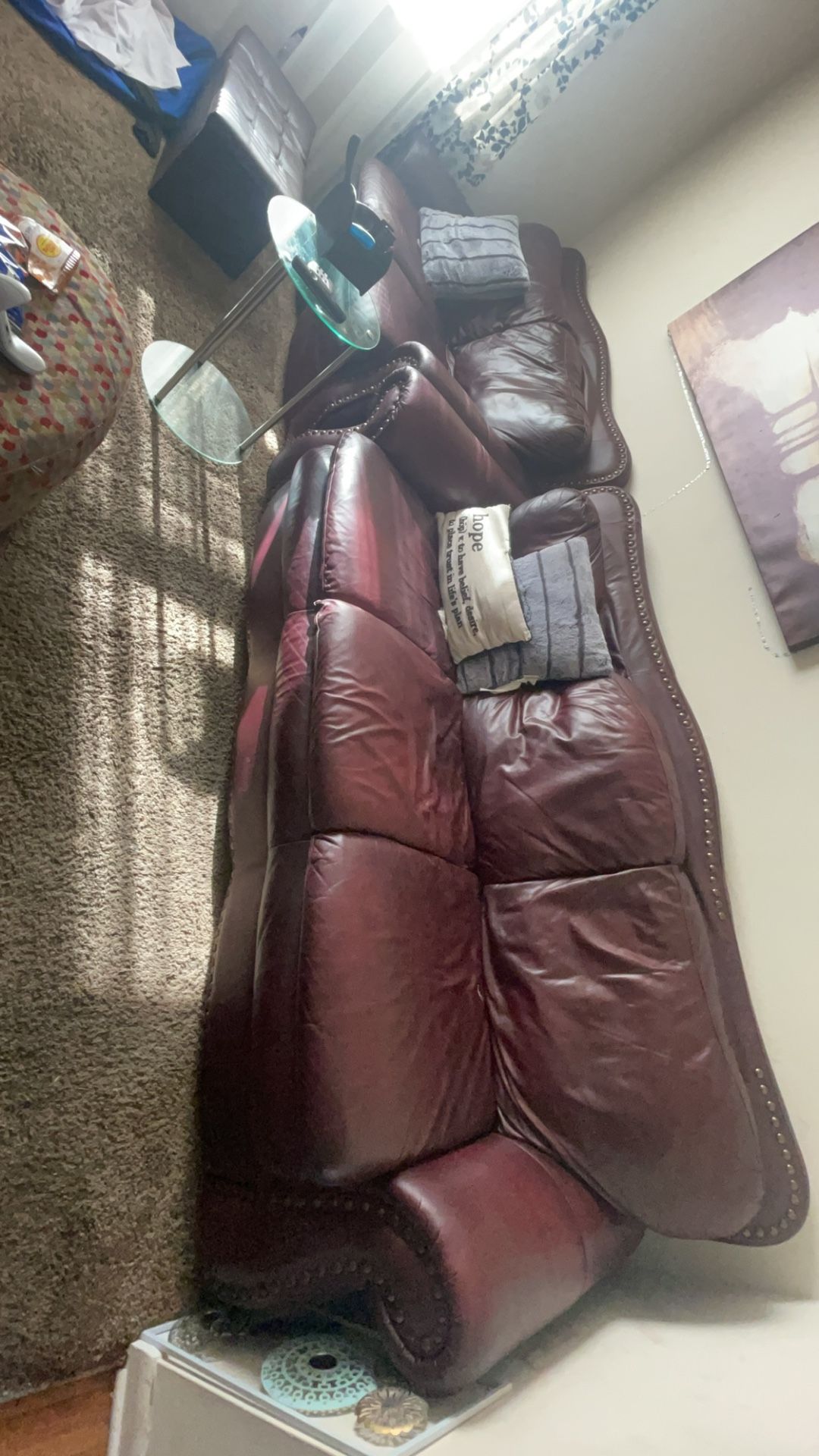 Italian Leather Imported Burgundy Love Seat And 3 Seat Couch