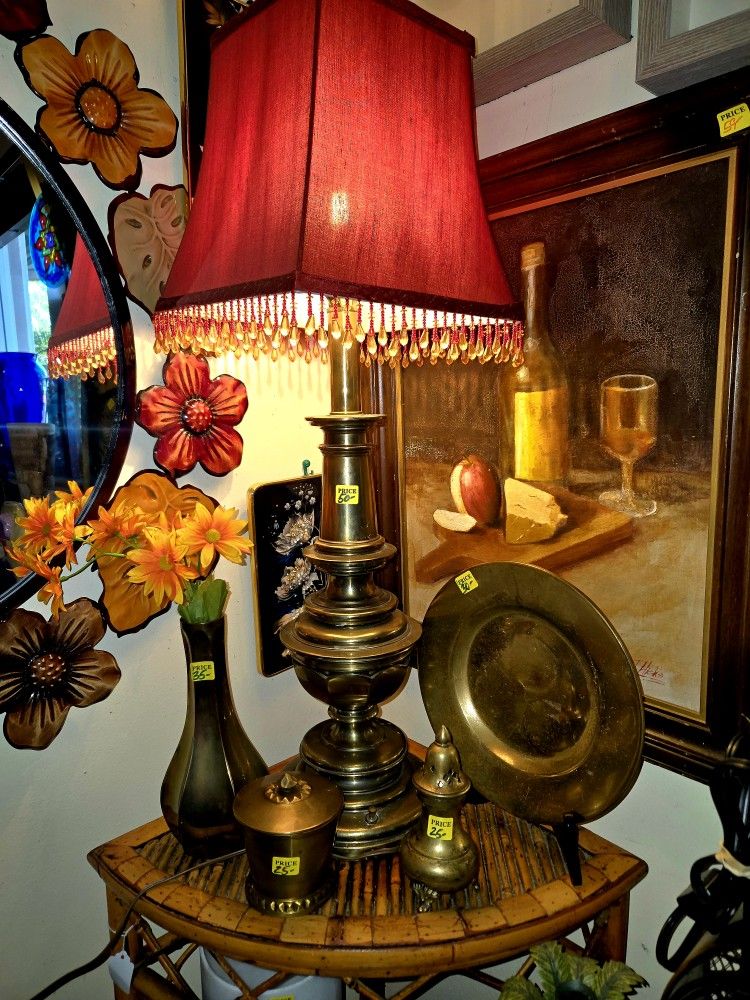 Mid-Century Modern BRASS Collection Lamp, Vase, Plate Jar, Incense Burner All $99