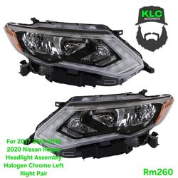 For 2017 2018 2019 2020 Nissan Rogue Headlight Assembly Halogen Chrome Left Right Pair