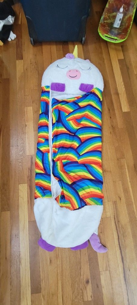 Happy Nappers Pillow & Sleepy Sack- Comfy, Cozy, Compact, Super Soft, Warm, All Season, Sleeping Bag with Pillow- Medium 54” x 20”, White Unicorn