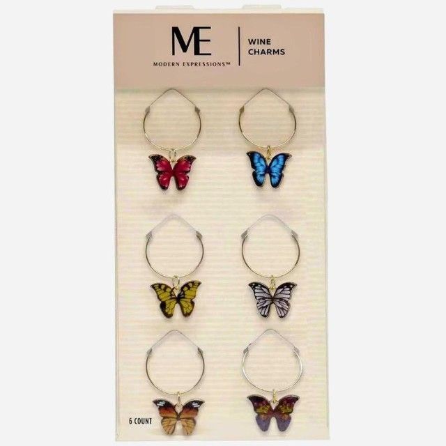 BNIB Modern Expressions Butterfly Multicolor Wine Charms 6pk