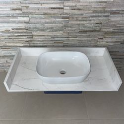 SALE ~ Custom 36” Wide Quartz Countertops with Vessel Sink
