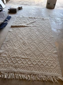 Cream Boho Area Rug with Fringe