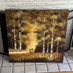 30x30 Autumn Forest Painting – Hand-Painted Canvas