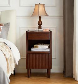 Wooden Bedside Table with 1 Drawer Open Shelves