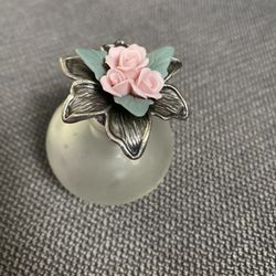 VICTORIAN PERFUME FROSTED GLASS BOTTLE PINK ROSES SILVER PEWTER STOPPER Avon2001  ( Each 7 dollars )