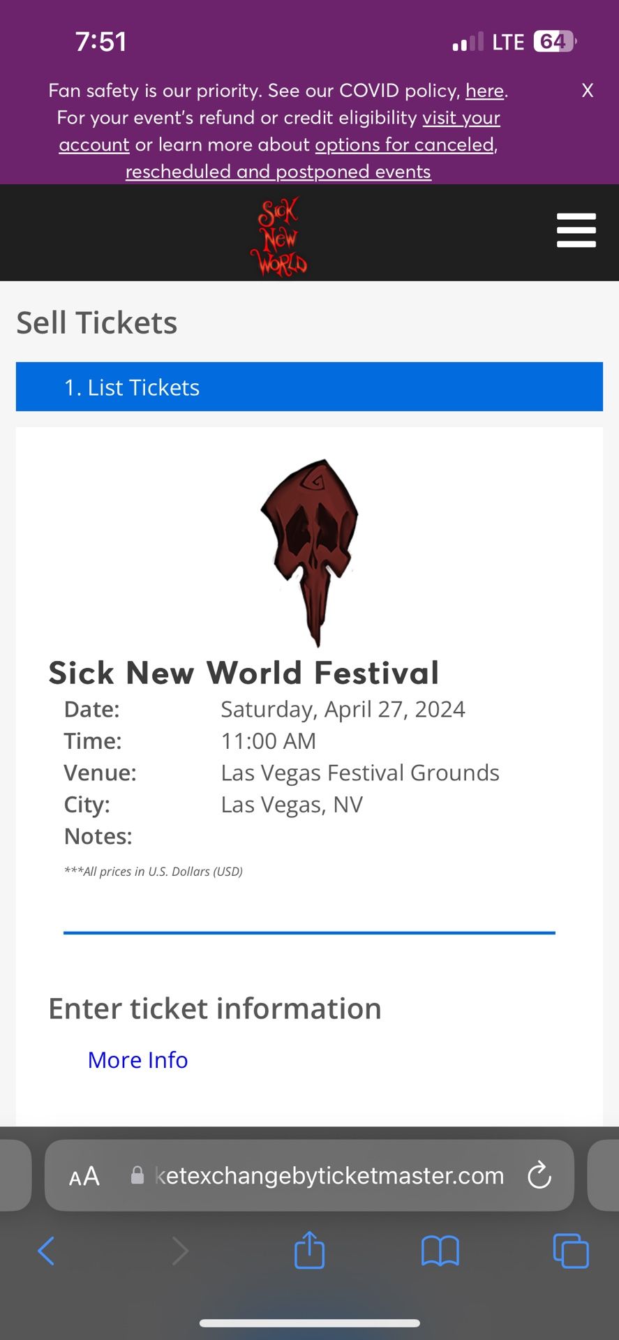 Sick New World Ticket