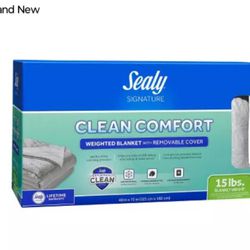 Brand New Sealy 48" X 72" Clean Comfort 15 Lbs Weighted Blanket Removable Cover Gray 