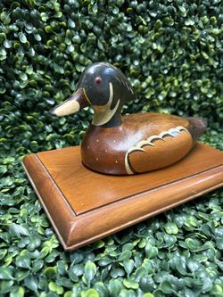 Vintage Wood Carved Hand Painted Duck Decoy - Wood Duck