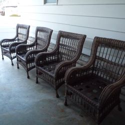Ethan Allen Wicker Chairs And Round Glass Top Table