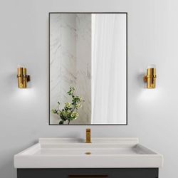 Bathroom Mirror 38x26 Rectangular for Bathroom Room w/ Metal Frame White