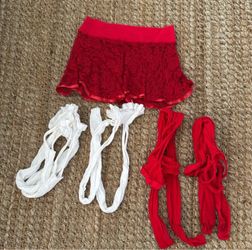 NEW THIGH HIGH FISH NETS TIGHTS,  RED & WHITE FISHNETS,  AND PINK ONSIE AND RED LACE SKIRT HALLOWEEN COSTUME