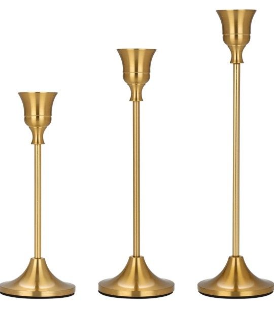 Brass Candle Holders Set of 3 for Taper Candles Holders Candle Holders Decorative Candlestick Holder for Home Decor, Wedding, Dinning, Party, Annivers