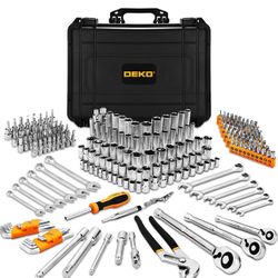 DEKOPRO Mechanic Hand Tools Kit and Socket Sets, SAE and Metric, 1/2, 1/4, 3/8 Inch Ratchet Wrench, 234-Piece, Auto Tool Box Set for Car and Home Repa