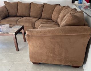 Brown 2-piece L-shaped sectional and more