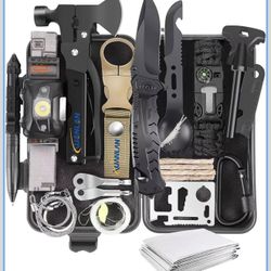 Emergency Survival Kit, Outdoor Survival Gear Tool with Survival Bracelet, Fire Starter, Whistle, Wood Cutter, Water Bottle Clip, Pen (29 in 1)