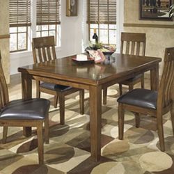 Counter height 5pc dining set medium brown solid wood 42-60”table (leaf included) and 4 matching chairs 6 Piece Dining Set one left $500 (was $1299) p