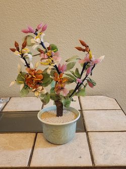 Vintage Jade Glass Cherry Blossom Tree