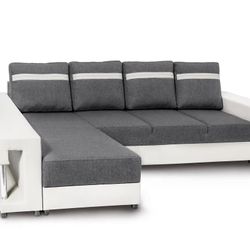 🤩Gray Sleeper Sectional 132” Wide With Storage Space Brand New In Box 