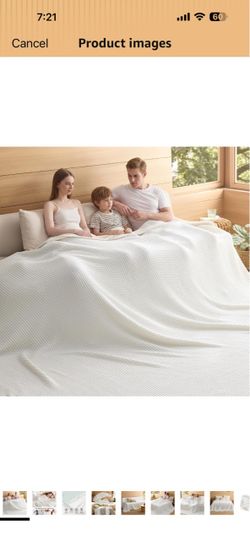 Bedsure Lightweight 100% Cotton Waffle Blanket, Oversized King, White Summer, Breathable, Soft, Comfort, Light, Thin, Textured, Bed, Couch, Sofa, Chai
