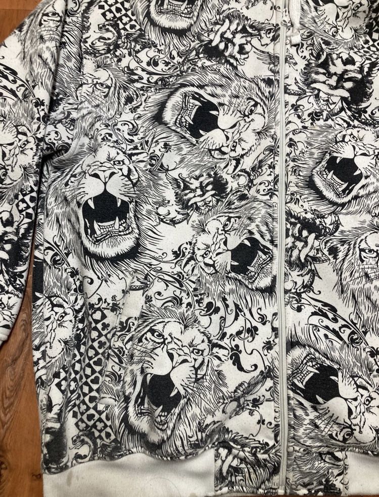 Vintage Beyond the Limit Lions Printed All Over Full Zip Hoodie Mens 4XL Rare