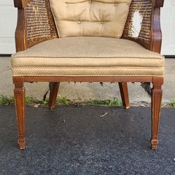 Vintage MCM Cane Back Barrel Accent Chair – Solid Wood – DIY/Restoration Ready