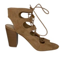 Chinese Laundry Brown Lace Up Chunky Heel Peep Toe Sandal Casual Comfy Size 8.5