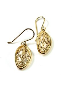 925 Gold Vermeil Oval Drop Earrings – Filigree Pattern