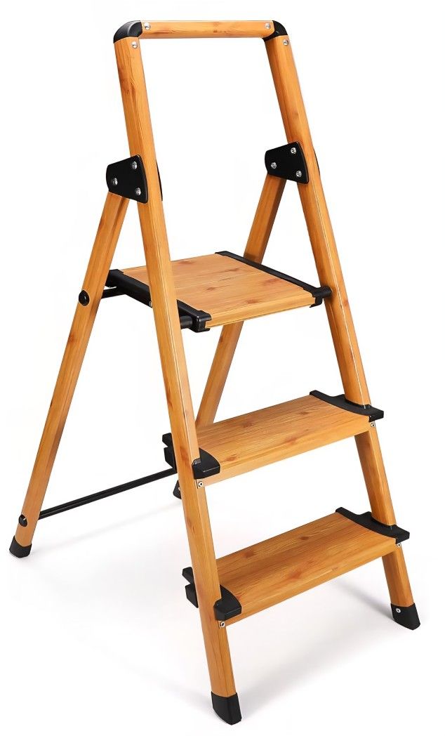 Portable Collapsible Lightweight Aluminum 3 Step Stool Step Ladder with Long Handrails and Safety Latch