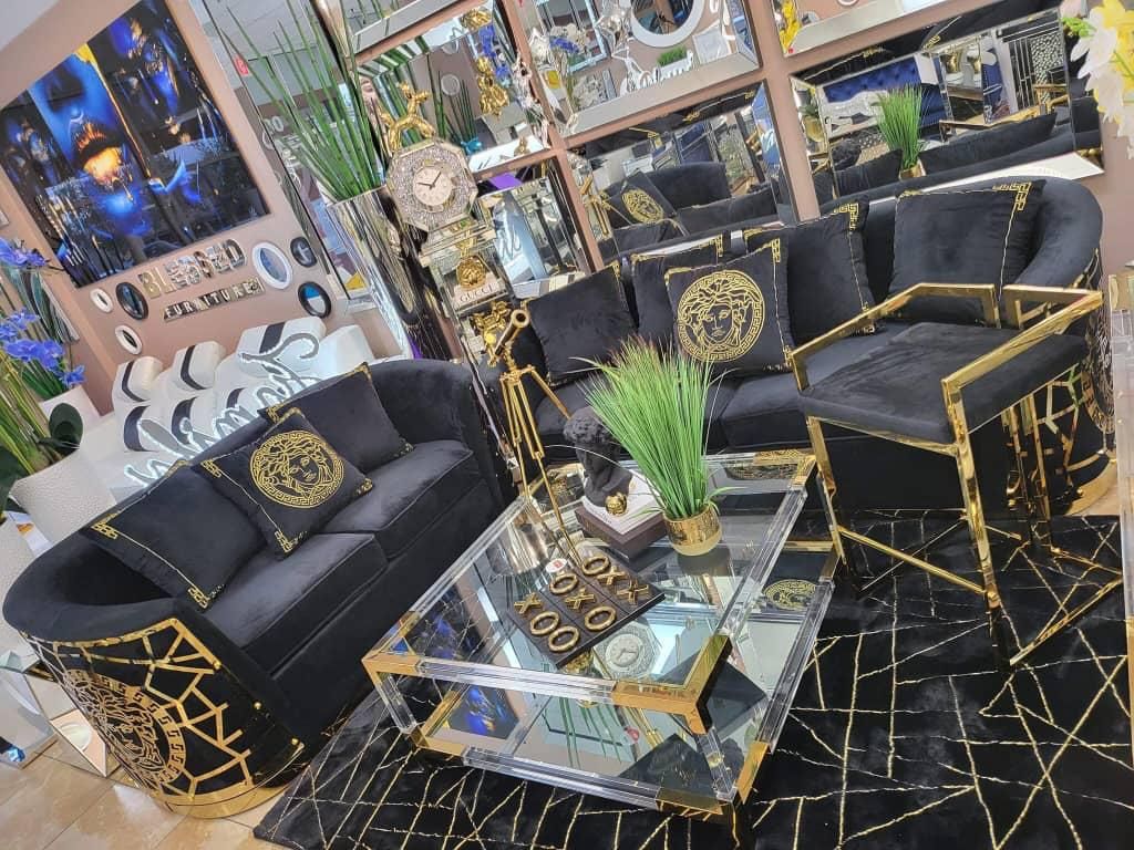 Elegant Black Sofa With Gold Details. Ask For Price