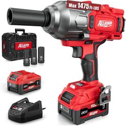 Alloyman Cordless Impact Wrench, 1475Ft-lbs (2000N.m) 1/2 High Torque Brushless Impact Gun, 20V Power Impact Driver, 4000mAh Battery,3 Sockets, Brushl