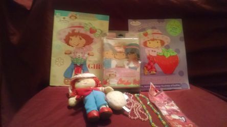 Use Doll & necklaces, New heart stickers, M Stewart Strawberry ornament, coloring book & peel & stick Accents, missing stickers in Paper Doll book.