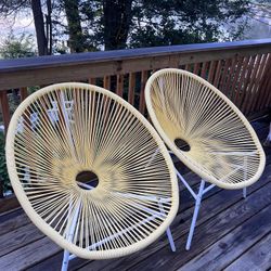 Yellow Webbed Round Vintage Style Chairs