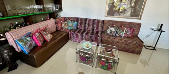 Custom Made L-Shaped Sofa & 8 Pillows