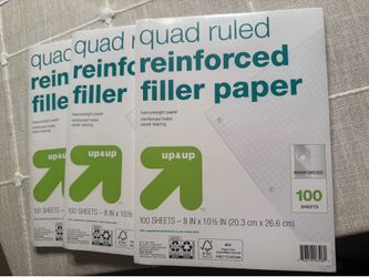 QUAD RULED REINFORCED FILLER PAPER 100 SHEETS 10.5” x 8” new never used