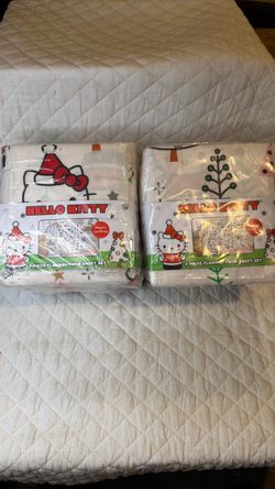 Hello Kitty Christmas 3-Piece Flannel Twin Sheet Sets – 2-Pack – Brand New Sealed