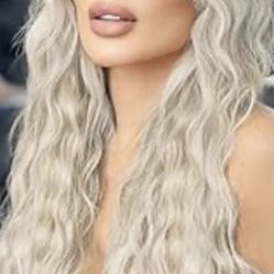 Blonde Clip in Hair Extensions 24" Thick Long Loose Waves hair extensions Platinum Blonde #119