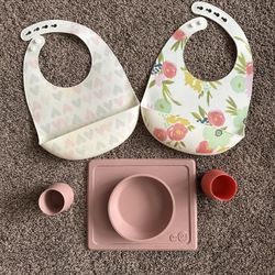 ez pz Silicone Baby Lead Weaning High Chair Bowl And Cups And Silicone Bibs