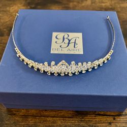 Bel Aire Bridal Silver Tiara Headband with Swarovski Crystals - Scalloped Marquise Design